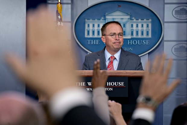 Mulvaney during a news conference in the White House press briefing room on Thursday.