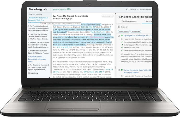 Brief analyzer forward-facing laptop view