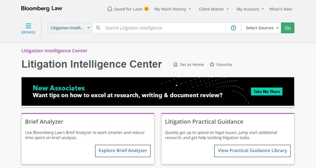 Bloomberg Law Brief Analyzer tool on litigation intelligence center
