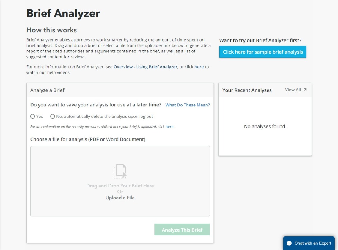 Bloomberg Law legal brief analyzer tool