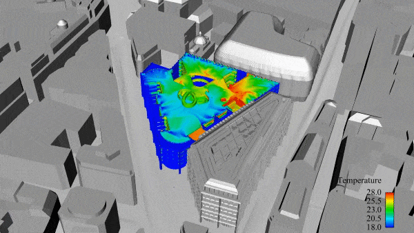 When the building is in natural ventilation mode, is drawn up through the building’s six-storey ramp and out through vents in the roof. Sensors also allow us to adjust indoor airflow in response to how many people are in the building, which will save 600-750 MWh of power per year.