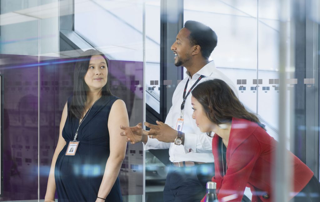 employee discussion around table