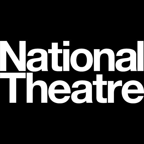 The National Theatre logo in bold, white font on top of a black background.