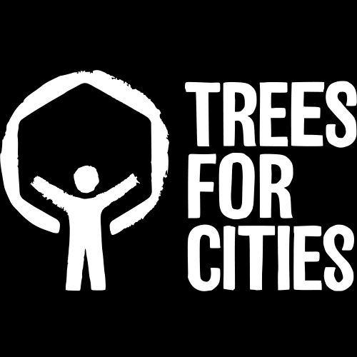 The Trees for Cities logo with their signature human with a tree background in white.