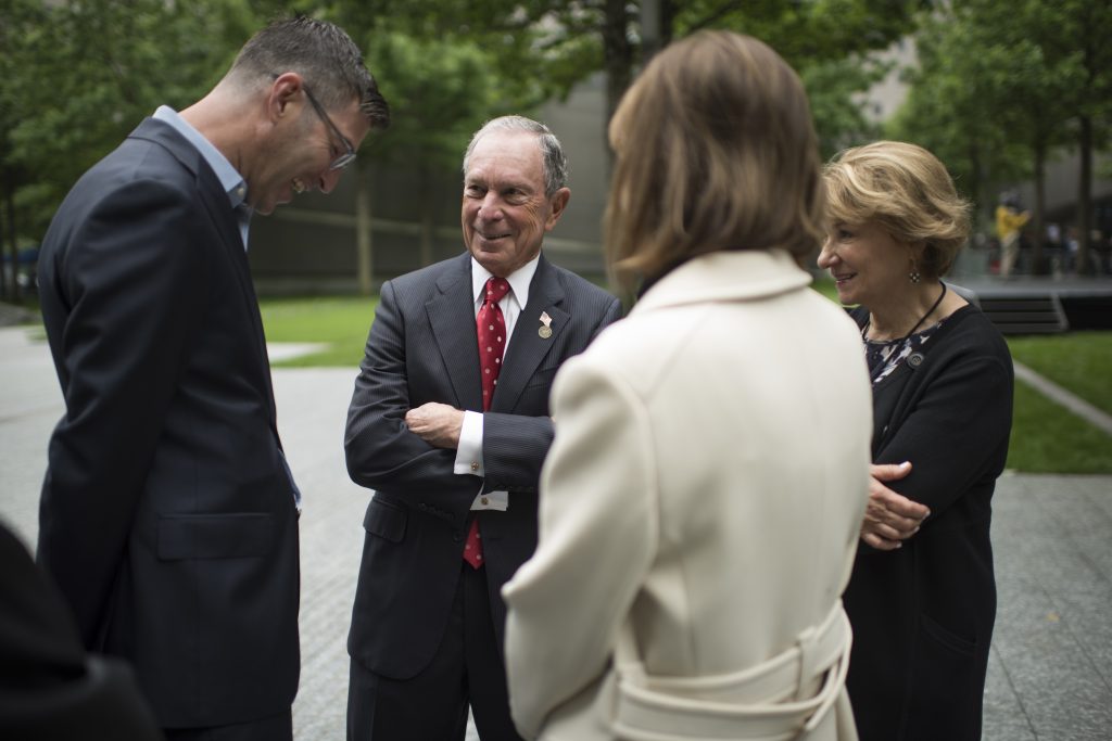 Michael Arad, Mike Bloomberg, Patti Harris and Anita Contini at the 9/11 Memorial Glade dedication ceremony in May, 2019. 