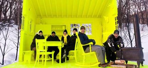The award-winning Hygge House, a warming hut designed PIKE Projects in partnership with Plain Projects and Urbanink. Photo by Colin Grover.