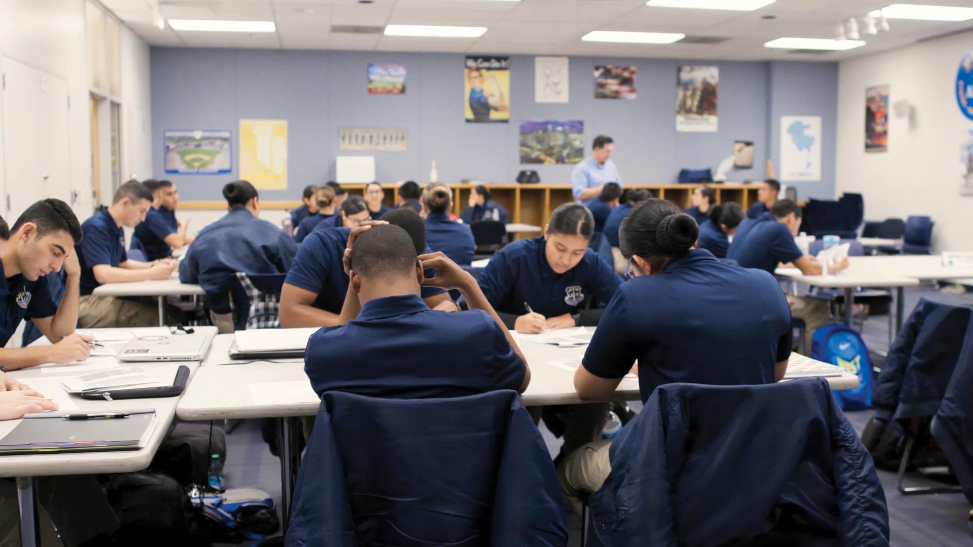 Young police trainees in Los Angeles, California, learn through a program created by the city’s innovation team to keep them engaged in the recruitment process until they can become sworn officers at age 21.