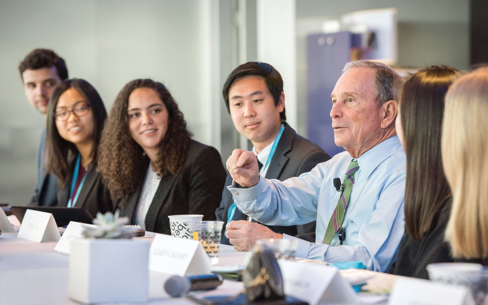 Mike Bloomberg hosts Johns Hopkins Bloomberg Scholars at the Bloomberg L.P. headquarters in New York City.
