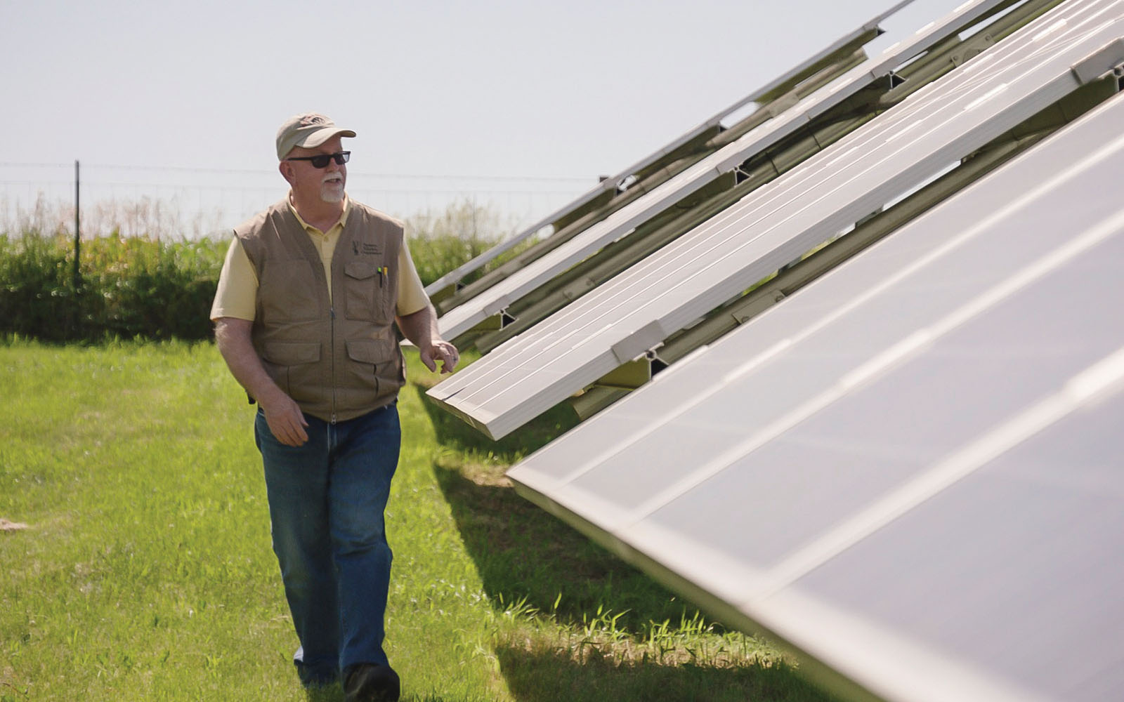 Scene from the documentary, visiting a solar farm at Farmers Electric Cooperative in Kalona, Iowa.