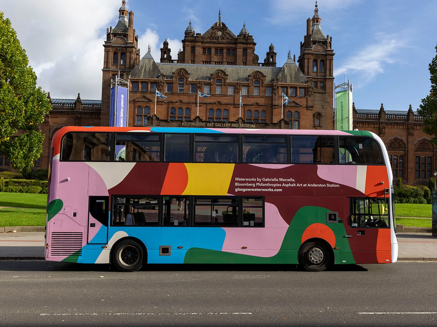 Public transportation bus painted in Glassgow, Scotland