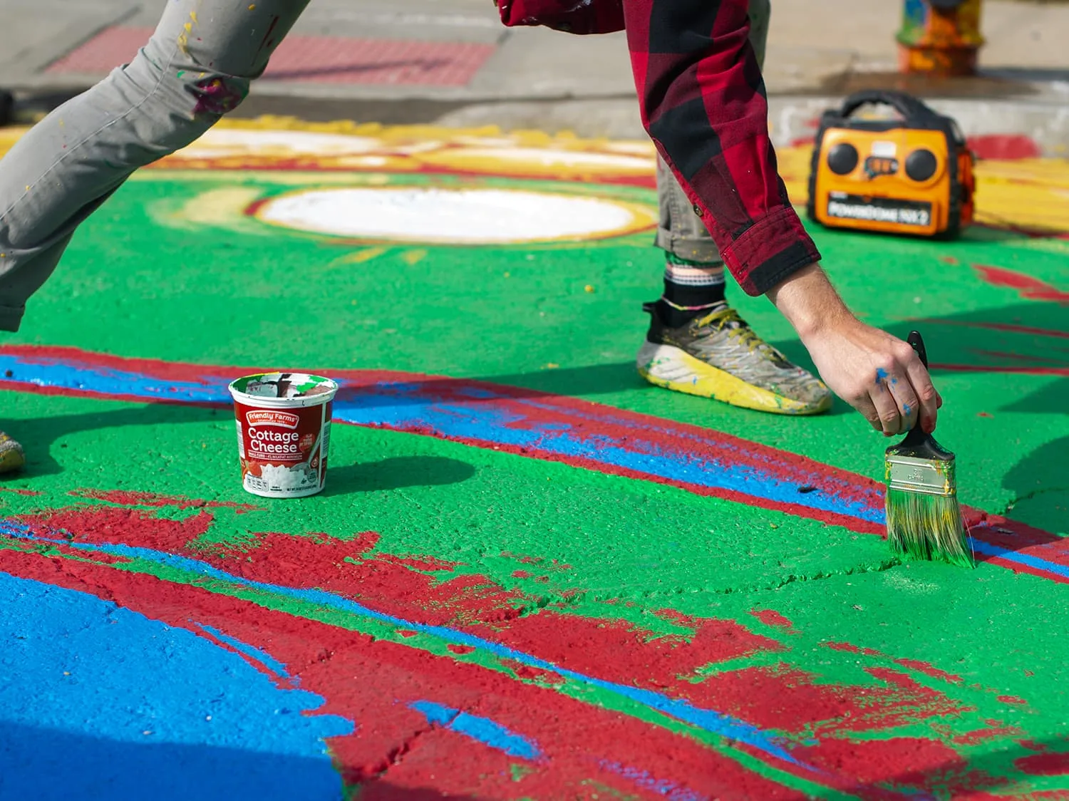 Green red blue paints used for the paintings