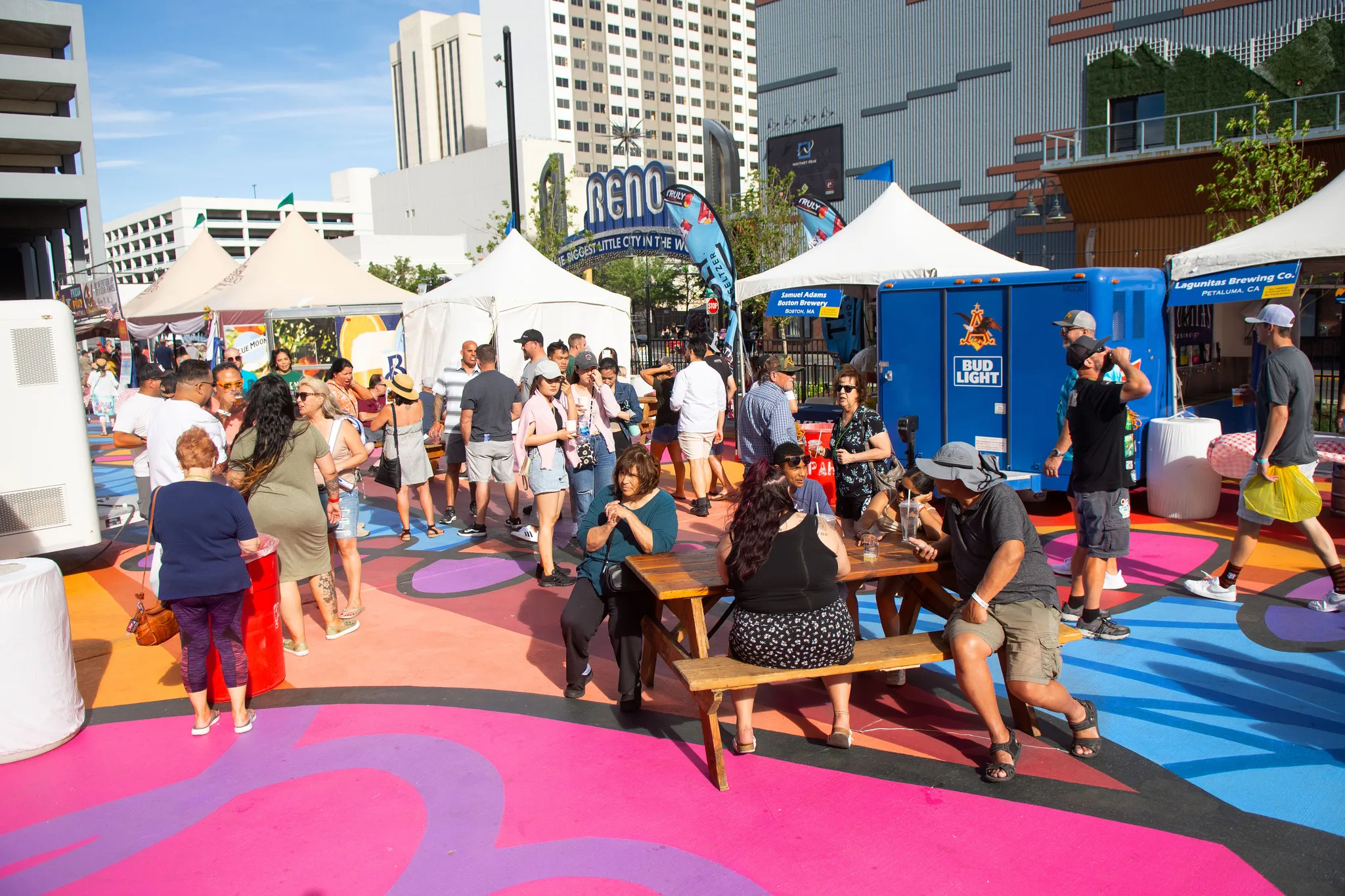 Colorful Asphalt Art installation highlighted during Reno, Nevada during Blues and Brews.