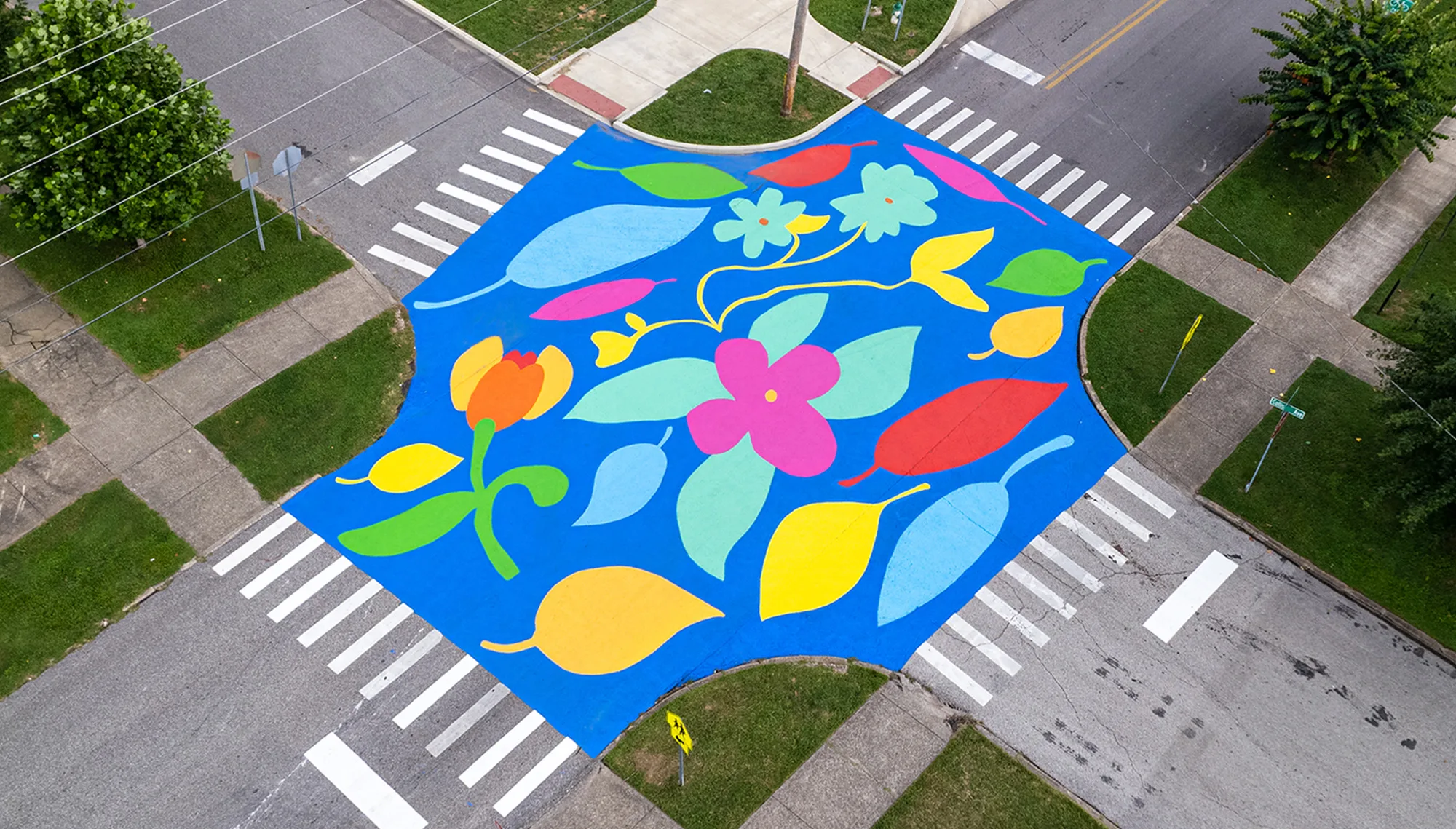 Painted street with community-inspired art in Huntington, West Virginia