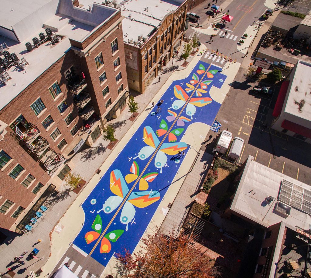 Beautiful butterfly mural aerial view in NC