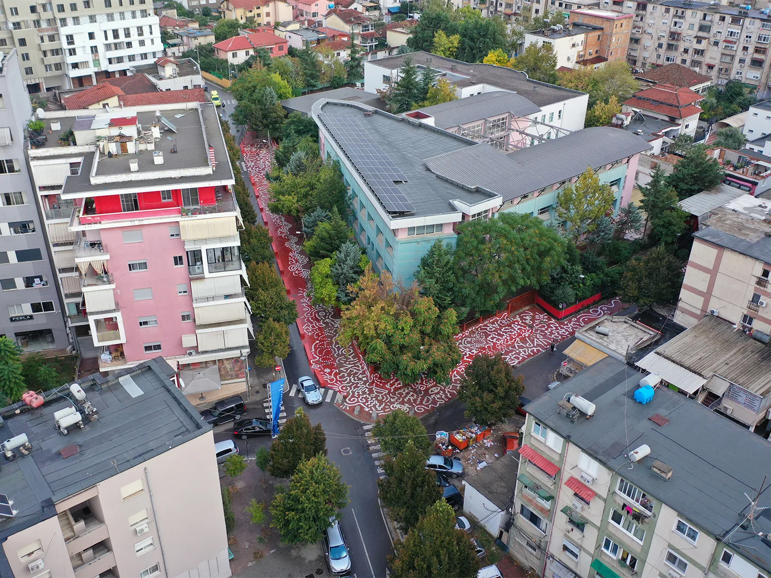 Angular view to showcase art work of Asphalt Art project in Tirania
