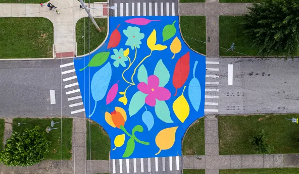 Huntington, West VA Asphalt Art overhead
