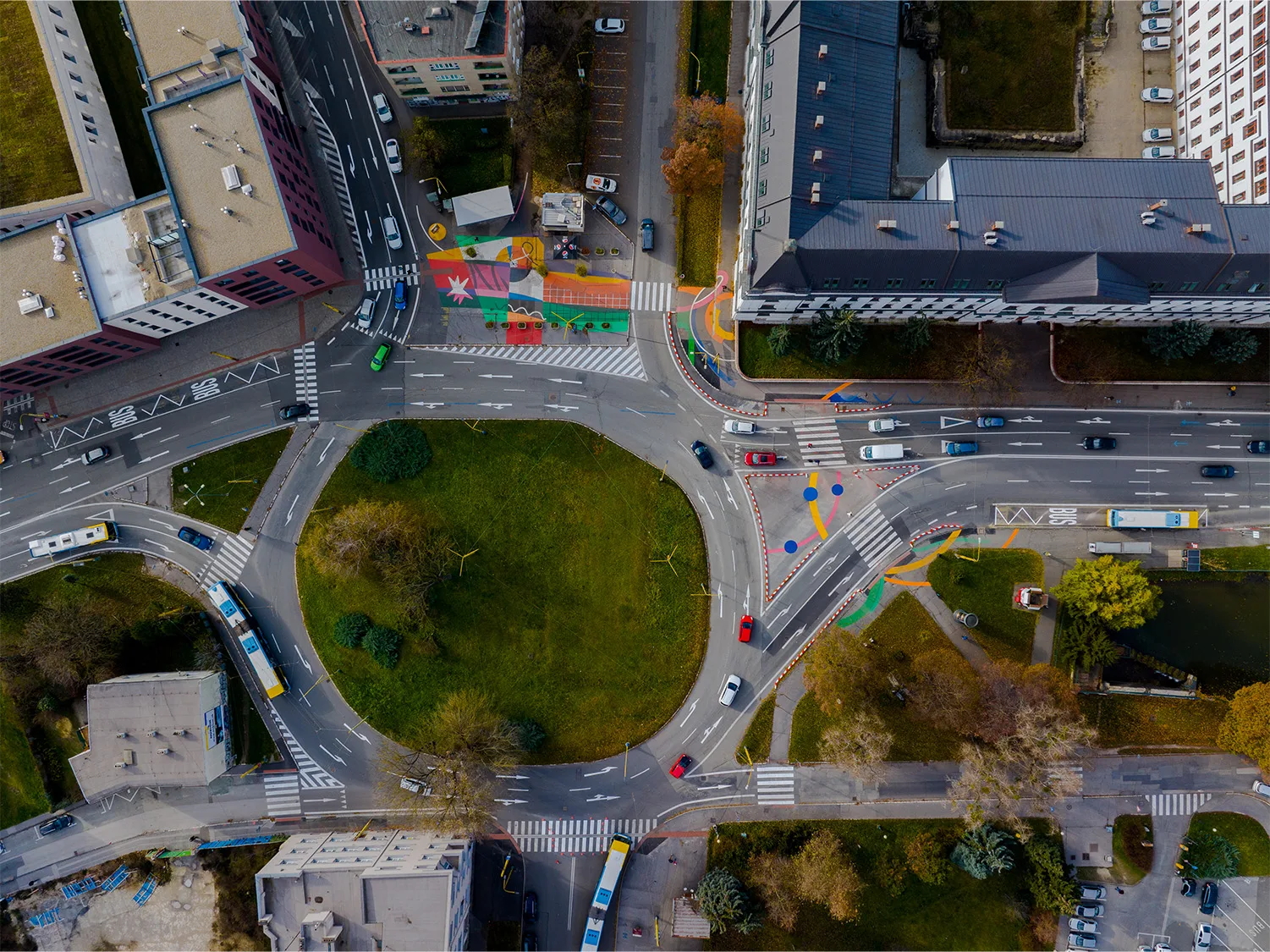 Aerial view of the crossings junction in Kosice Slovakia