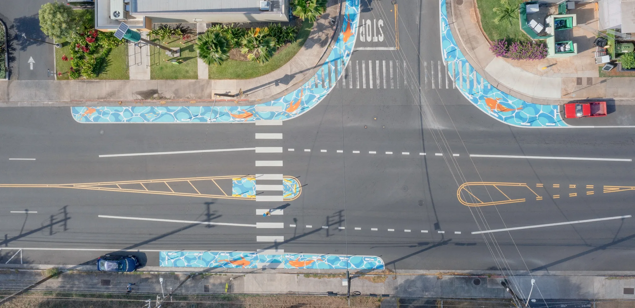 Asphalt Art Initiative before/after comparison photos of Honolulu, Hawaii.