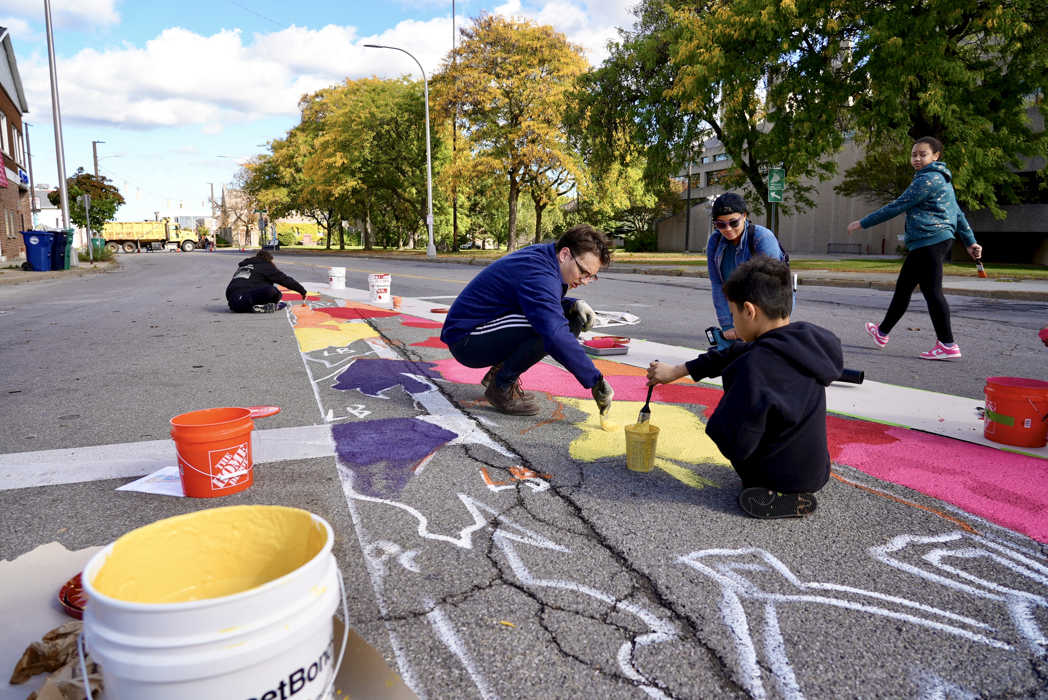 Asphalt Art before and after comparisons in Niagara Falls, NY.