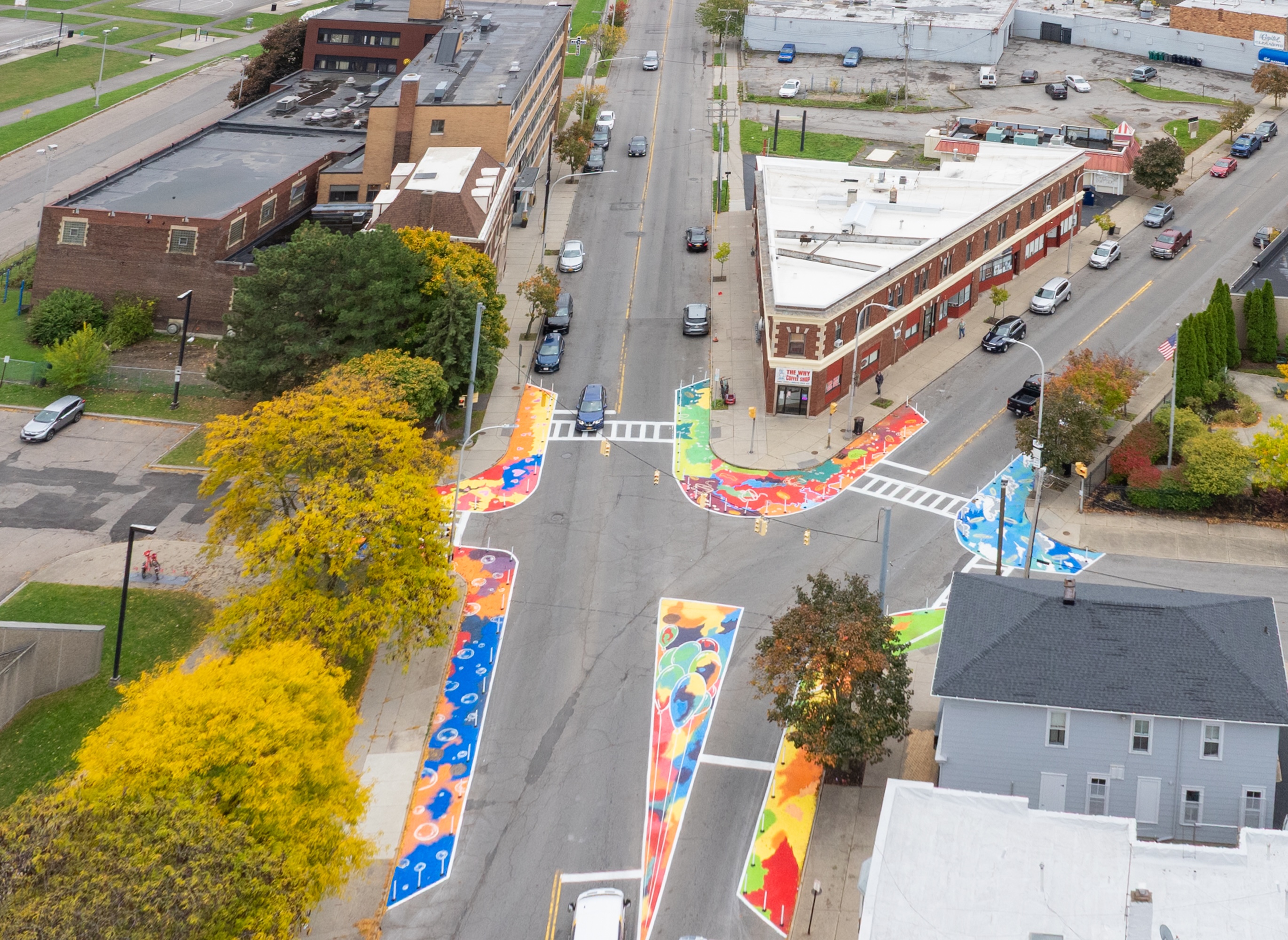Asphalt Art before and after comparisons in Niagara Falls, NY.