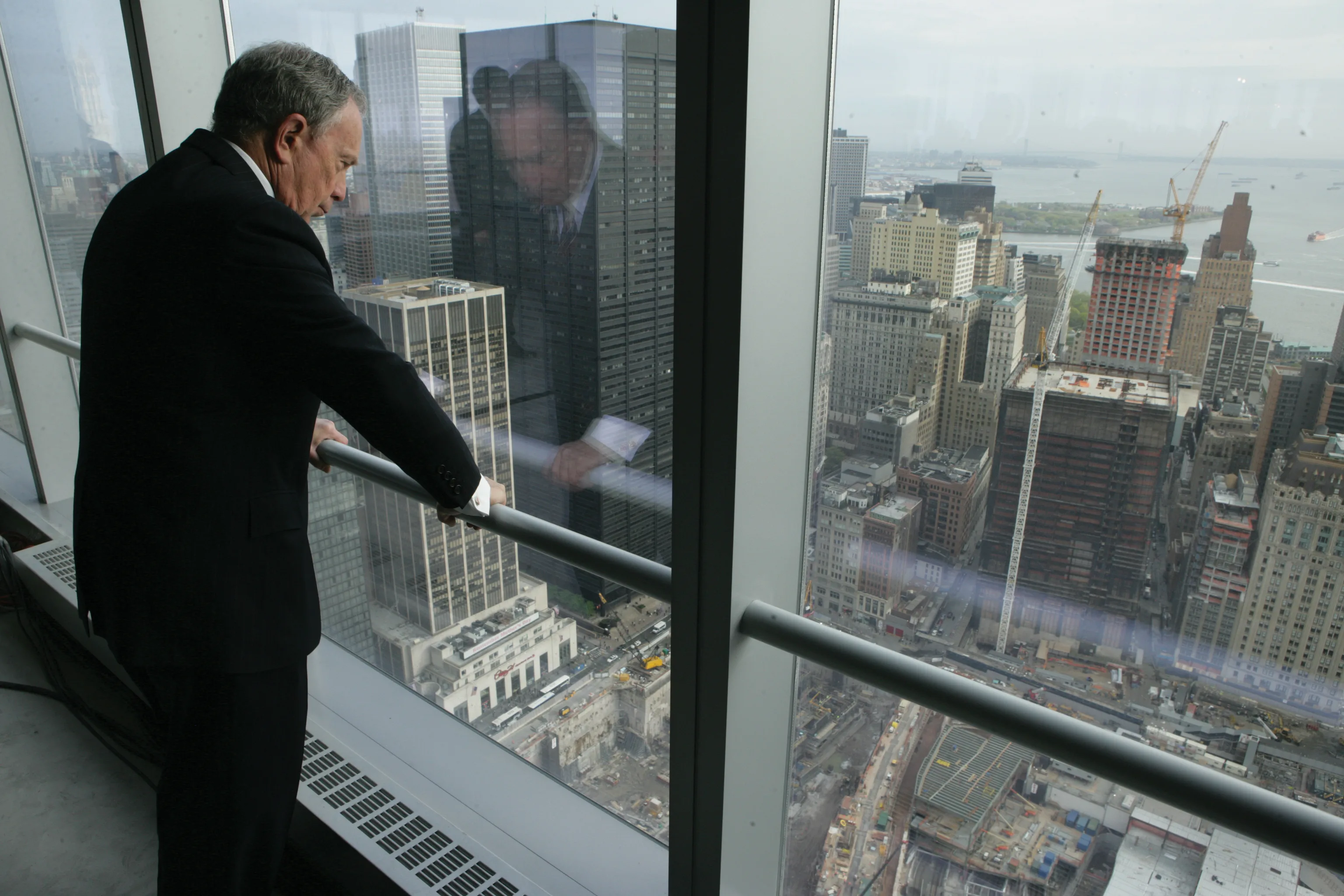Mike Bloomberg looks down at the World Trade Center site