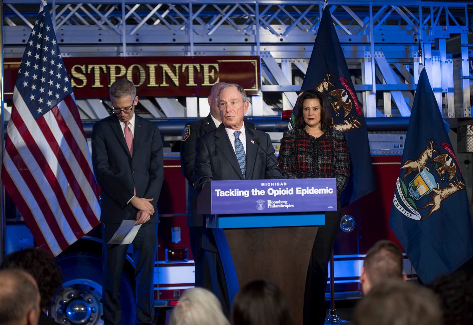 Mike Bloomberg joins Michigan Governor Gretchen Whitmer in Eastpointe, Michigan to announce the Bloomberg Opioid Prevention Network.