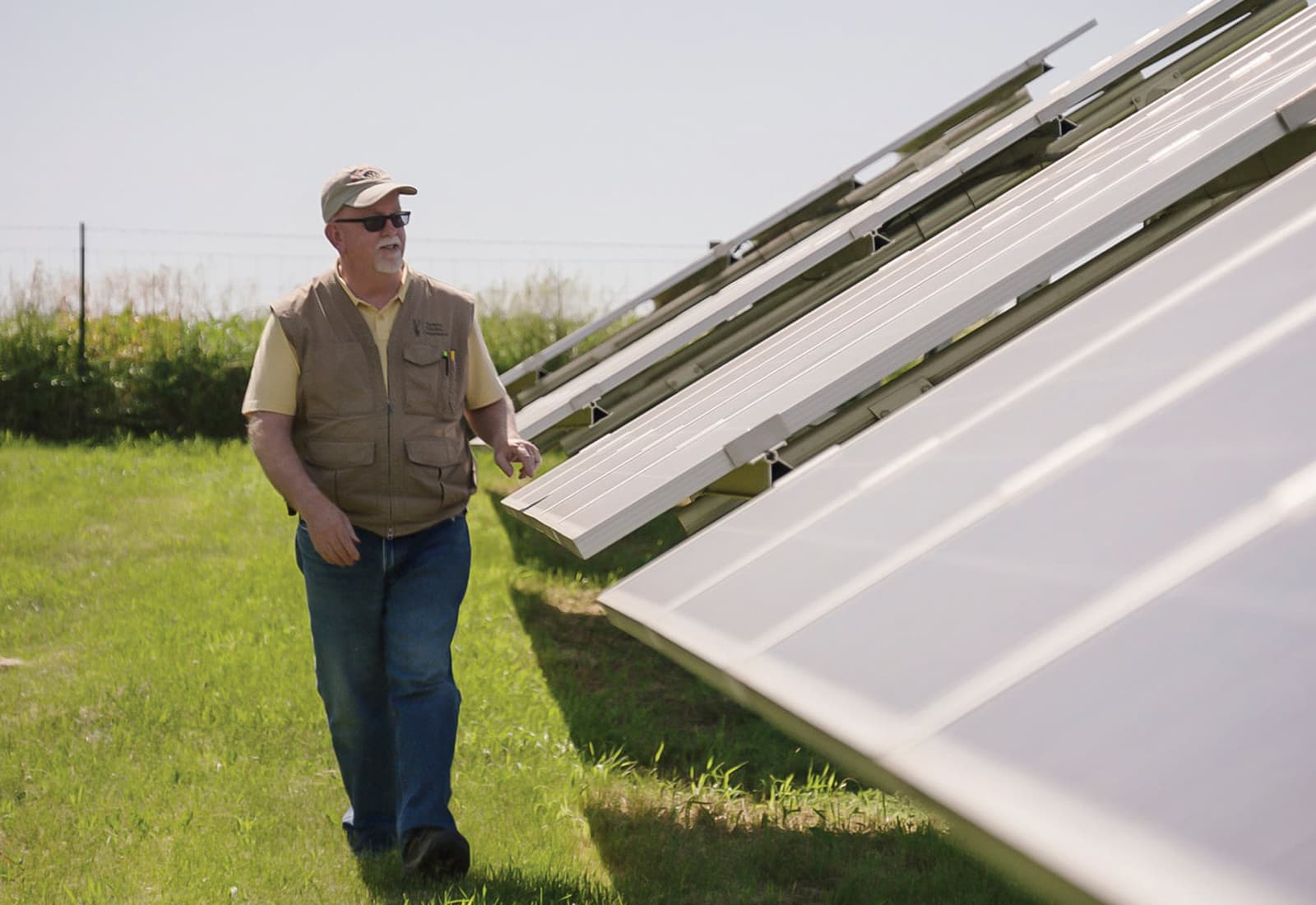 A scene of the solar farm at Farmers Electric Cooperative in Kalona, Iowa from the film "Paris to Pittsburgh," produced by Bloomberg Philanthropies in parntership with Radical Media, and distributed by National Geographic Channel.
