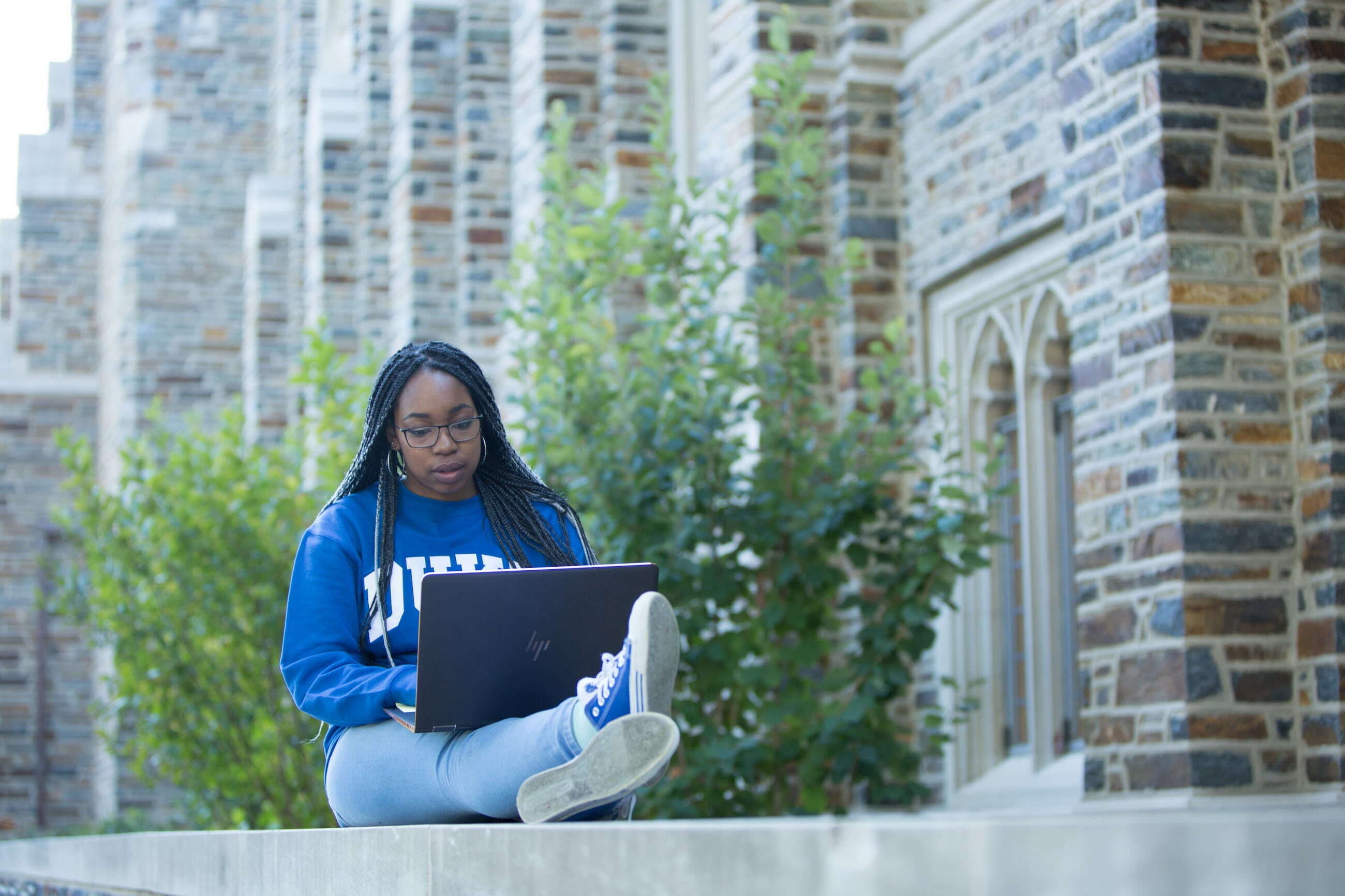 Michelle Katmauswa, a student at Duke University and CollegePoint initiative participant, studies on campus.