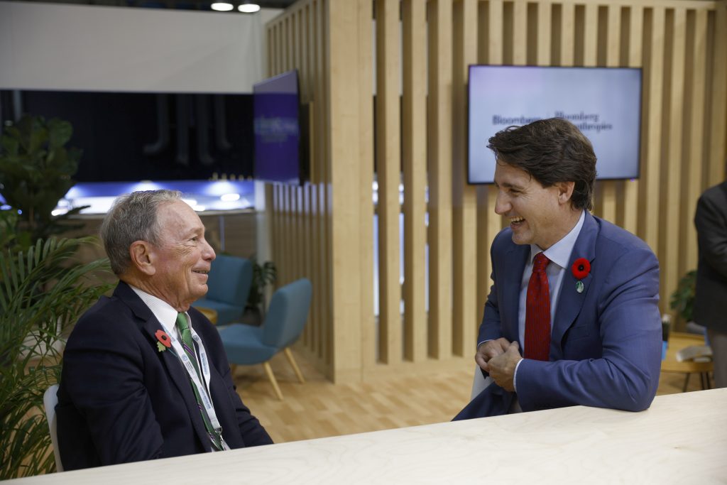Mike Bloomberg and Prime Minister Justin Trudeau Meet at COP26