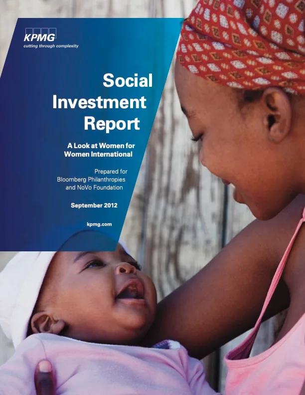 Report cover that shows a photo of a woman holding a baby. The text reads "Social Investment Report"