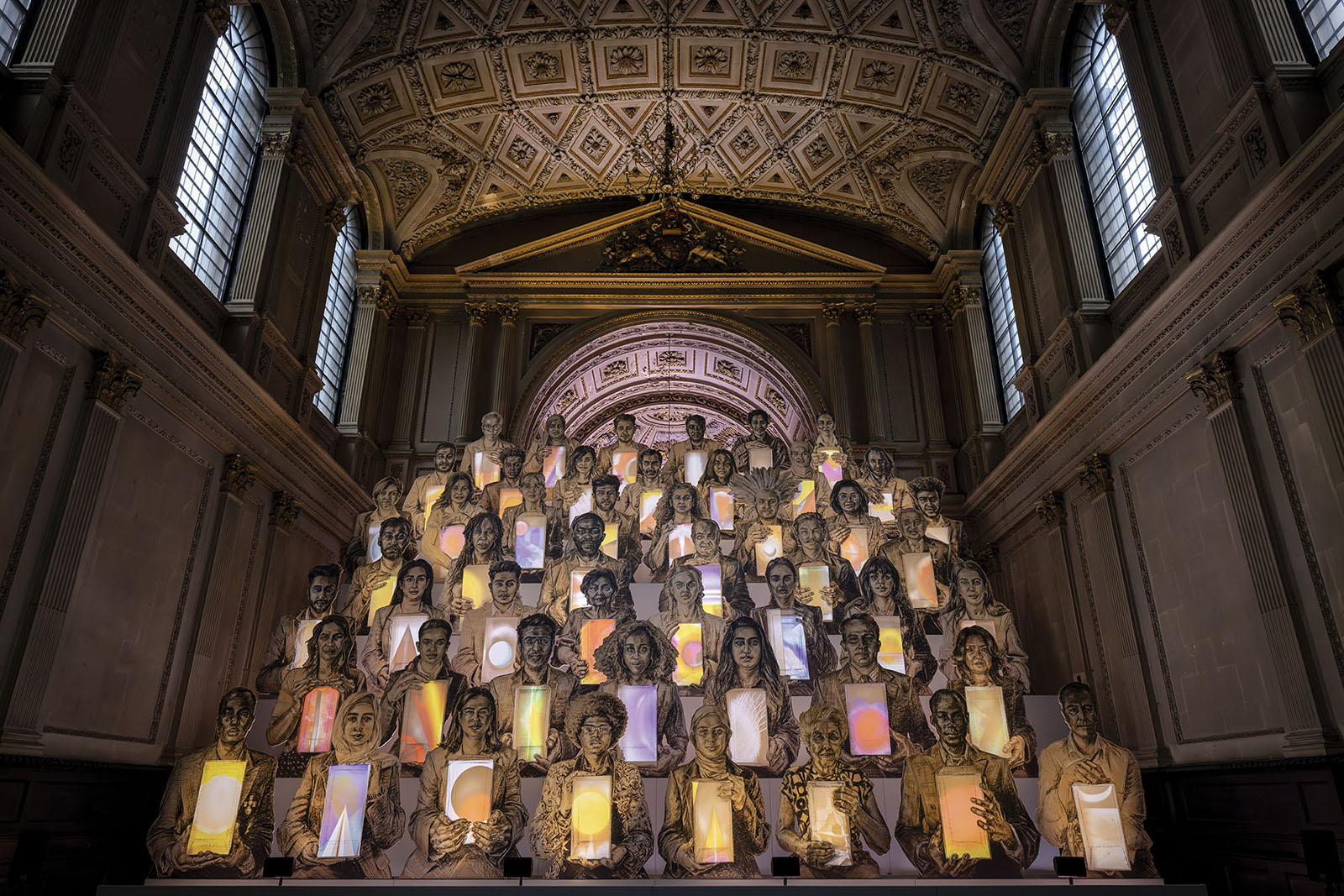 Light-based installation CONGREGATION by Es Devlin, inside St. Mary le Strand Church, London.