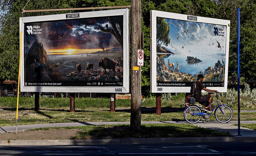 Billboard in Salt Lake City features photography by Nick Pedersen to call attention to the drying of Great Salt Lake.