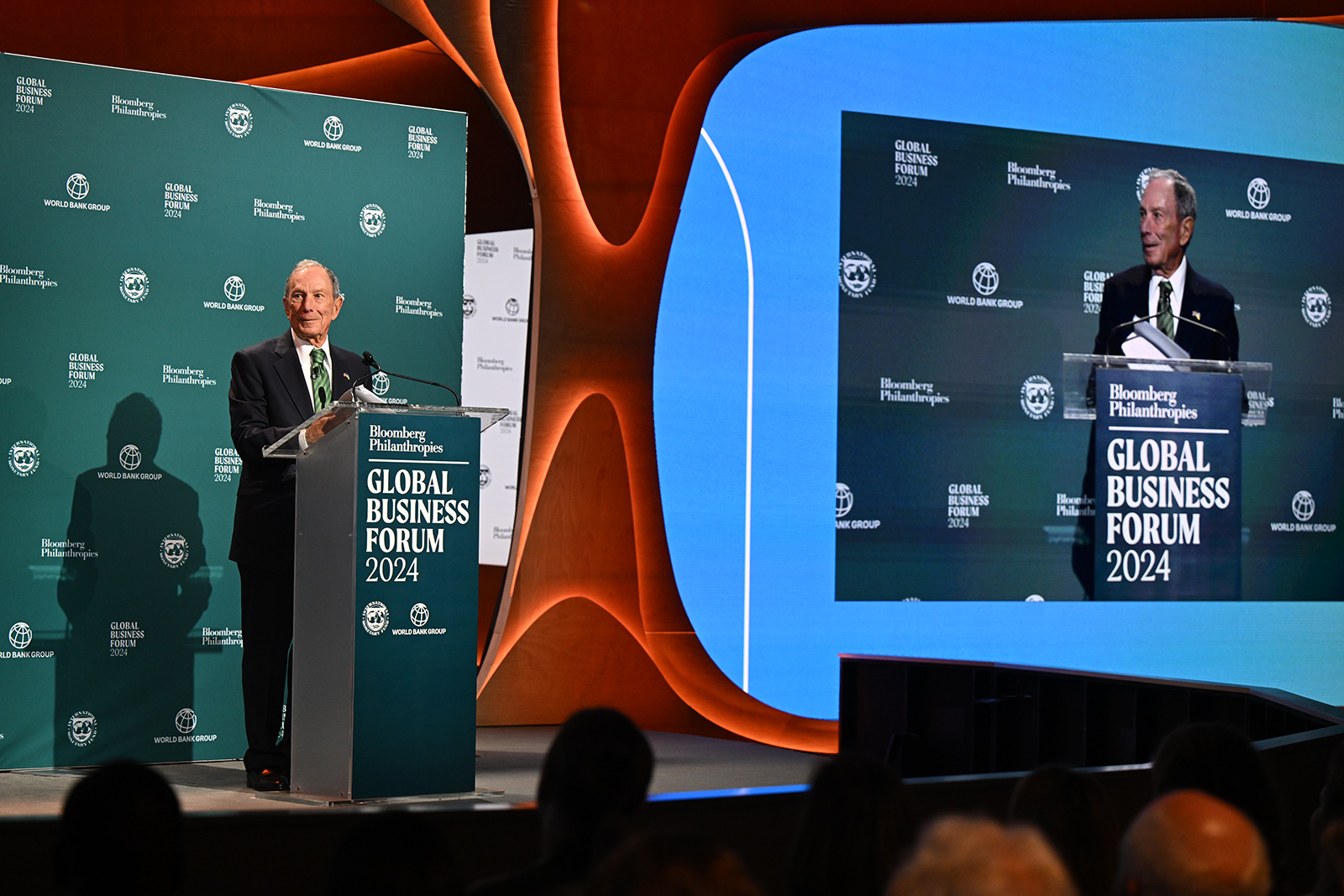 Mike Bloomberg and global leaders speak on climate finance at the Bloomberg Global Business Forum, September 2024.
