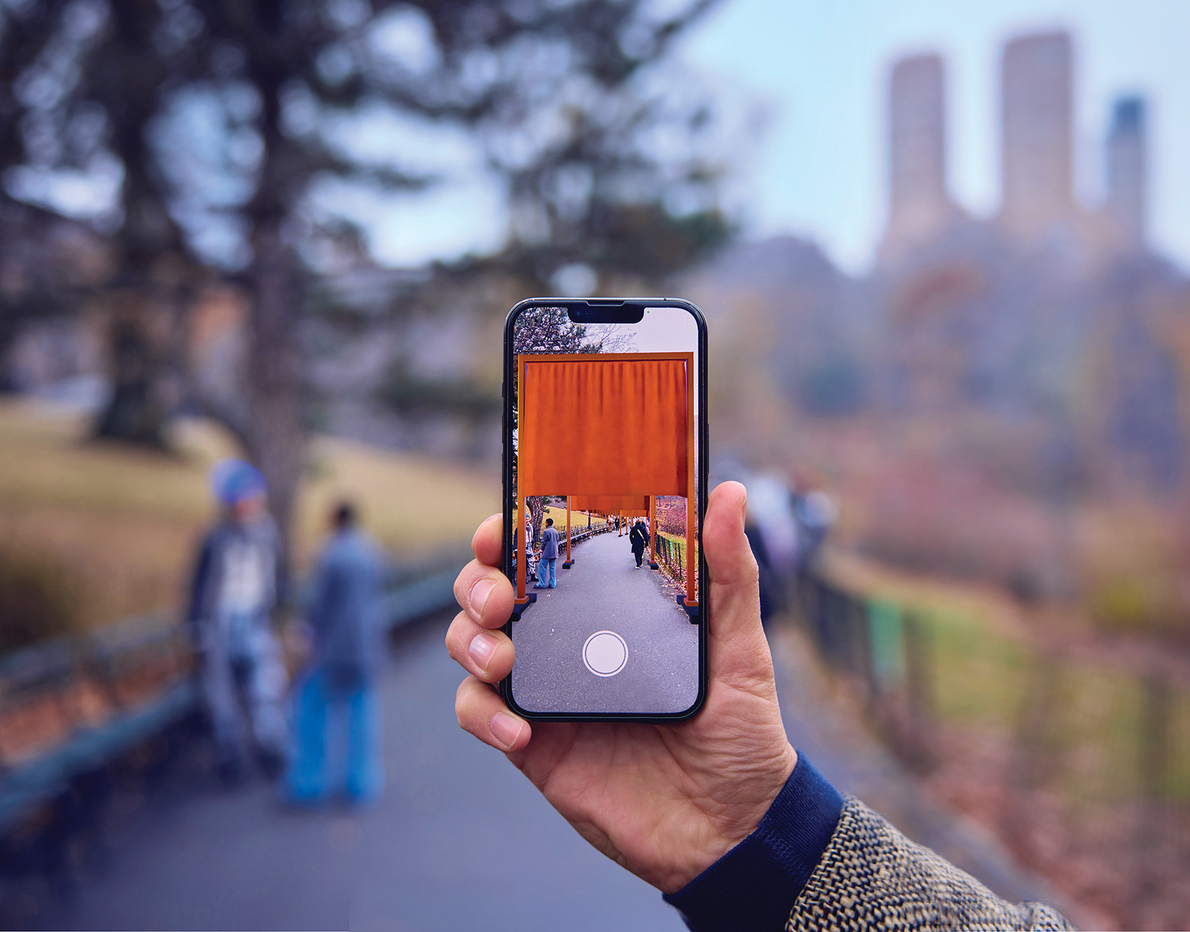 Augmented reality display of Christo and Jeanne-Claude’s The Gates installation in Central Park, commemorating its 20th anniversary