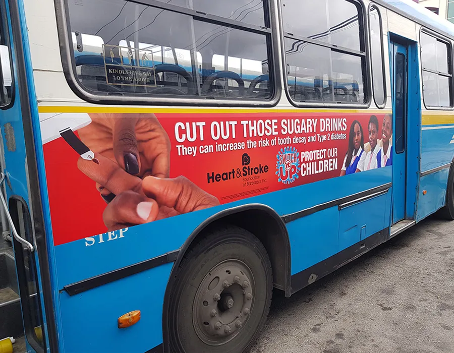 Media campaigns in Barbados support a school nutrition policy that passed in 2022. Credit: Illusion Graphics