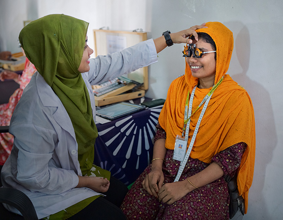 Factory workers in Bangladesh receive vision screenings and free eyeglasses at their workplace.