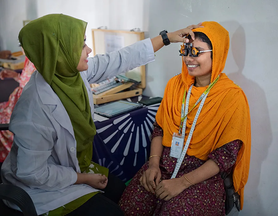 Factory workers in Bangladesh receive vision screenings and free eyeglasses at their workplace.