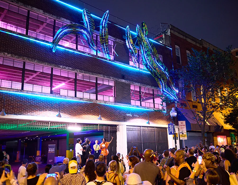 Light installations improve visibility and public safety in the Station North Arts District.