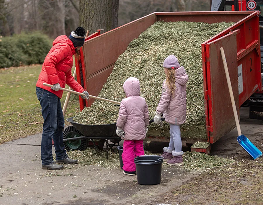 Residents in Bratislava recycle yard waste into mulch for city parks during the annual Mulchfest.