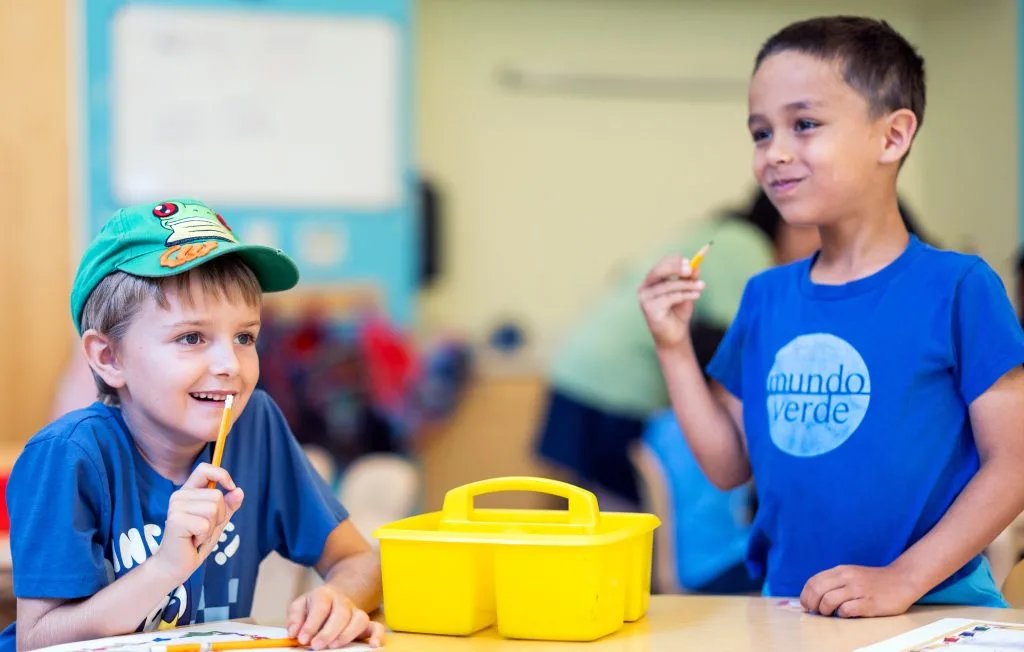 Students at Mundo Verde charter school in Washington, D.C. practice math and reading skills.