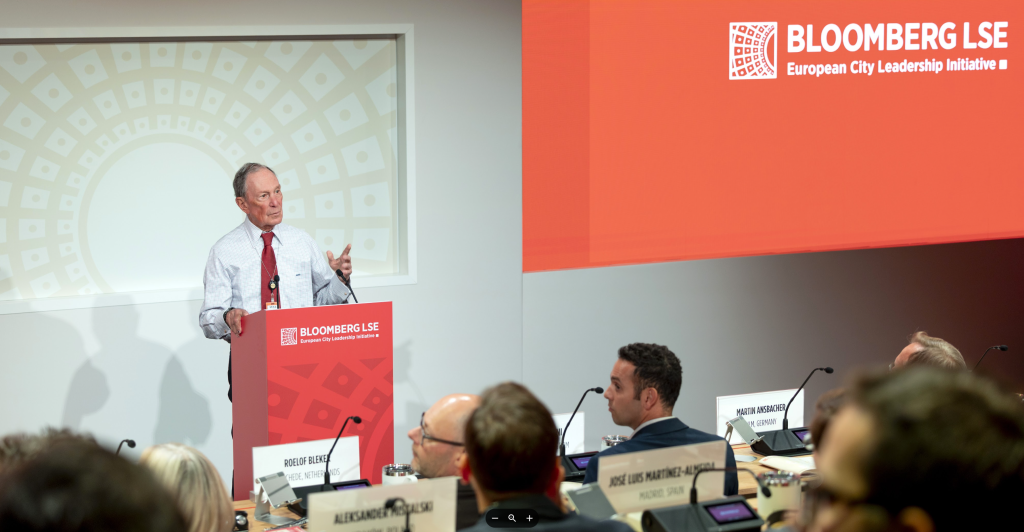 Mike Bloomberg speaks to the inaugural class of mayors in the Bloomberg LSE European City Leadership Initiative in October 2025.