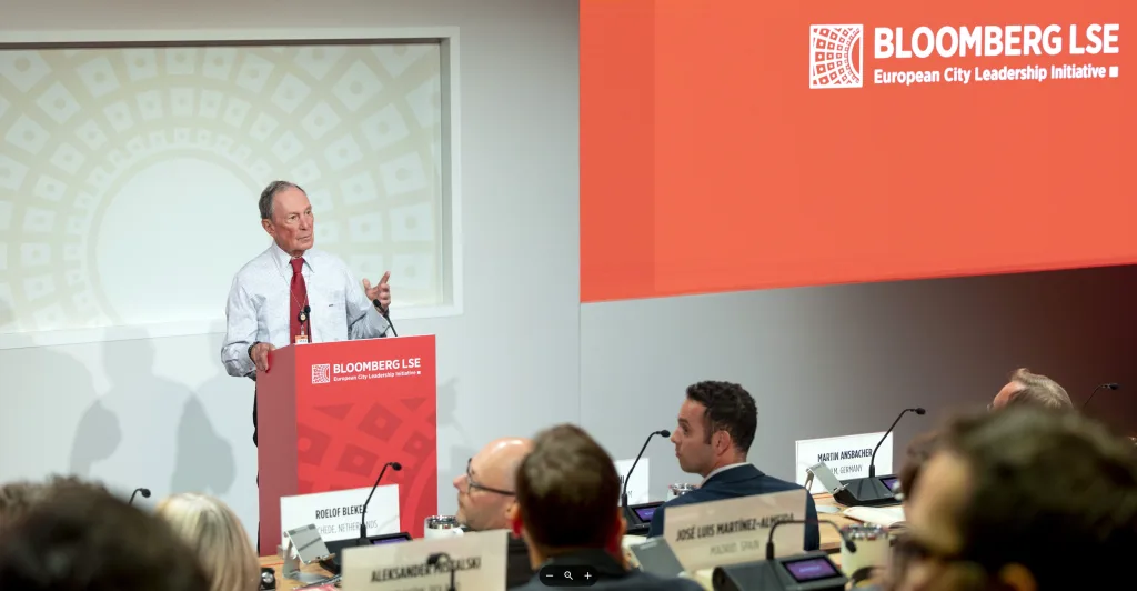 Mike Bloomberg speaks to the inaugural class of mayors in the Bloomberg LSE European City Leadership Initiative in October 2025.