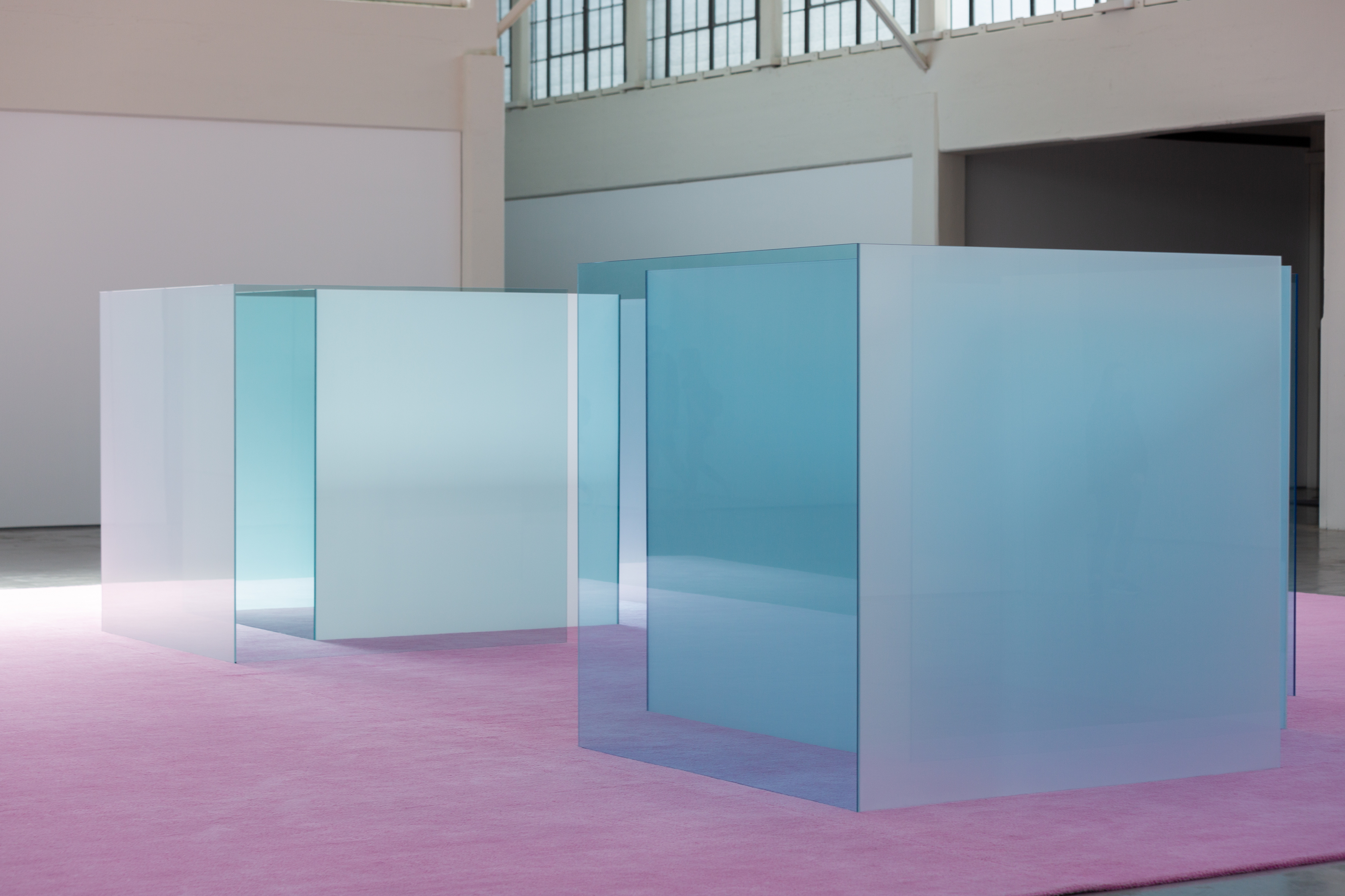 Image credit: Larry Bell, Duo Nesting Boxes, Installation view, 2022, Dia Beacon, Beacon, New York. © Larry Bell. Photo: Mollie McKinley