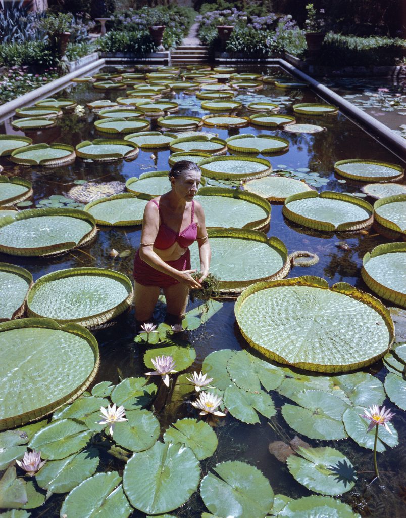 Color photo of Ganna Walska in the Water Garden at Lotusland.