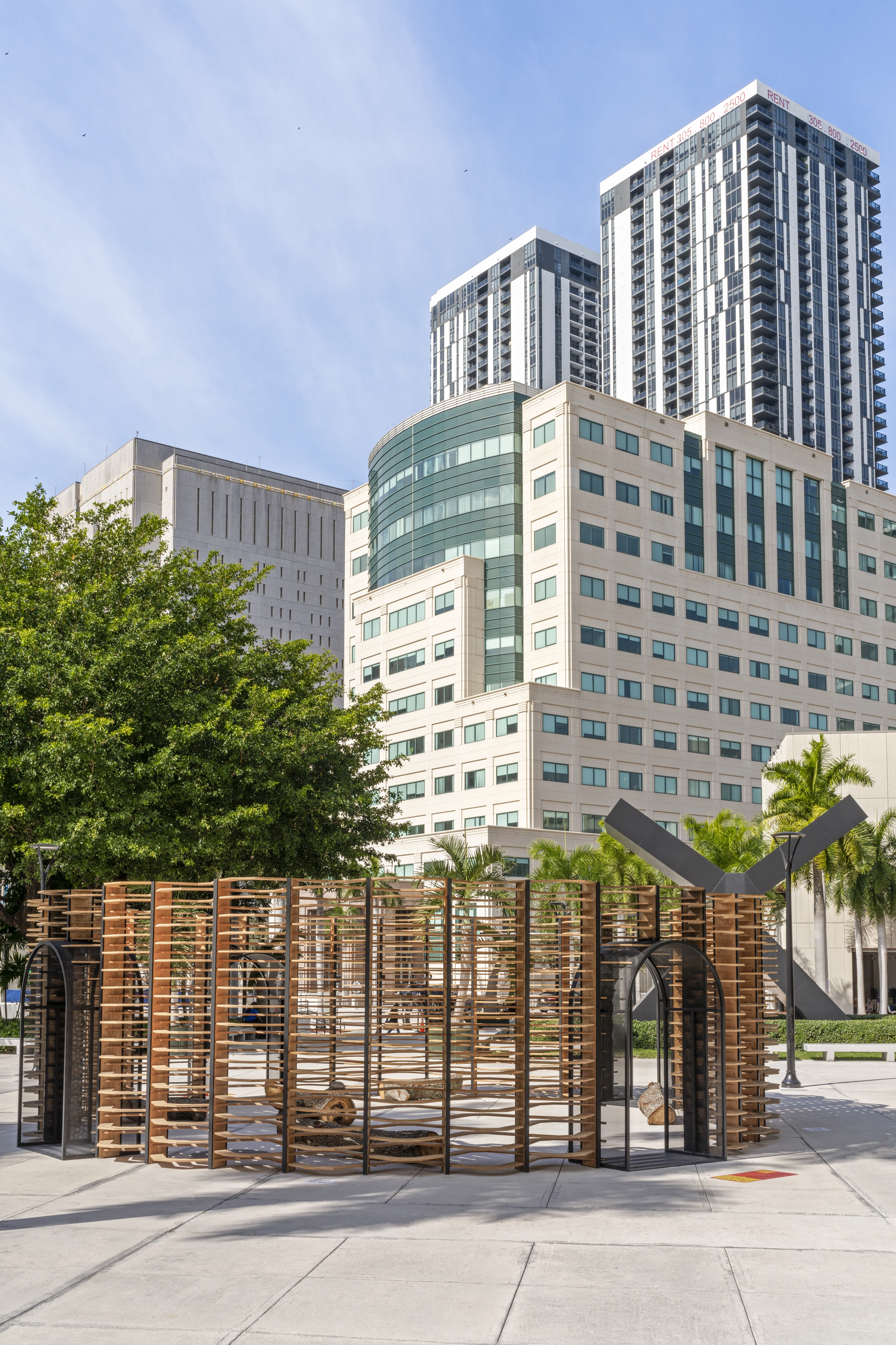 Germane Barnes Ukhamaba Pavilion for MOAD in front of Downtown Miami buildings