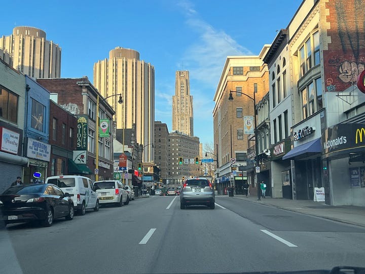 Pittsburgh city roads with skyline view