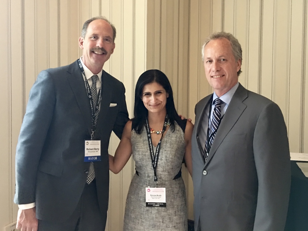 (Left-right) Mayor of Albuquerque, New Mexico, Richard J. Berry; WWC Executive Director Simone Brody; and Mayor of Louisville, Kentucky, Greg Fischer
