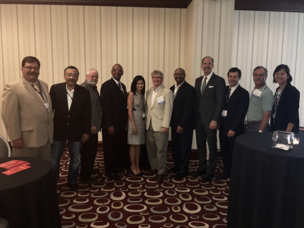 (Left-right) Mayor of Hanover Park, Illinois, Rodney S. Craig; former Mayor of Tallahassee, Tennessee, John R. Marks, III; Mayor of Hoffman Estates, Illinois, William D. McLeod; Mayor of North Chicago, Illinois, Leon Rockingham, Jr.; WWC Executive Director Simone Brody; Mayor of Bloomington, Indiana, John Hamilton; former Mayor of Philadelphia and WWC Senior Fellow Michael Nutter; Mayor of Albuquerque, New Mexico, Richard J. Berry; Mayor of South Bend, Indiana, Pete Buttigieg; Mayor of Livermore, California, John P. Marchand; and WWC Associate Director Jennifer Park