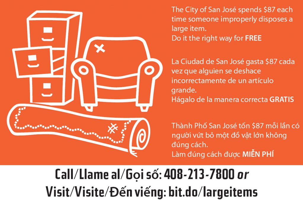 A postcard from the city of San Jose encourages residents to dump their large junk items the right way