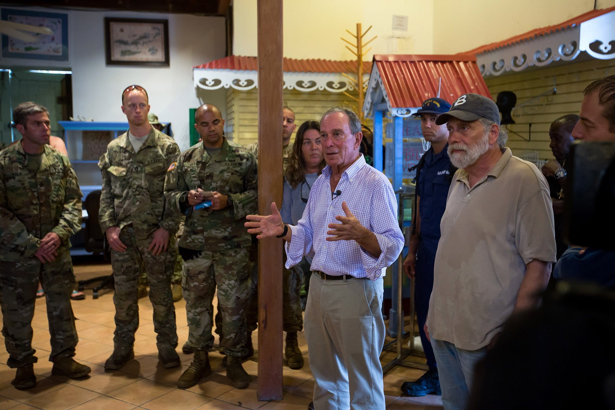 Mike Bloomberg speaks with local residents and troops in the U.S. Virgin Islands following Hurricanes Maria and Irma.